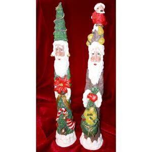 Vtg Roman Inc Primitive Folk Art Pencil Santa Set of 2 11"x2.5"